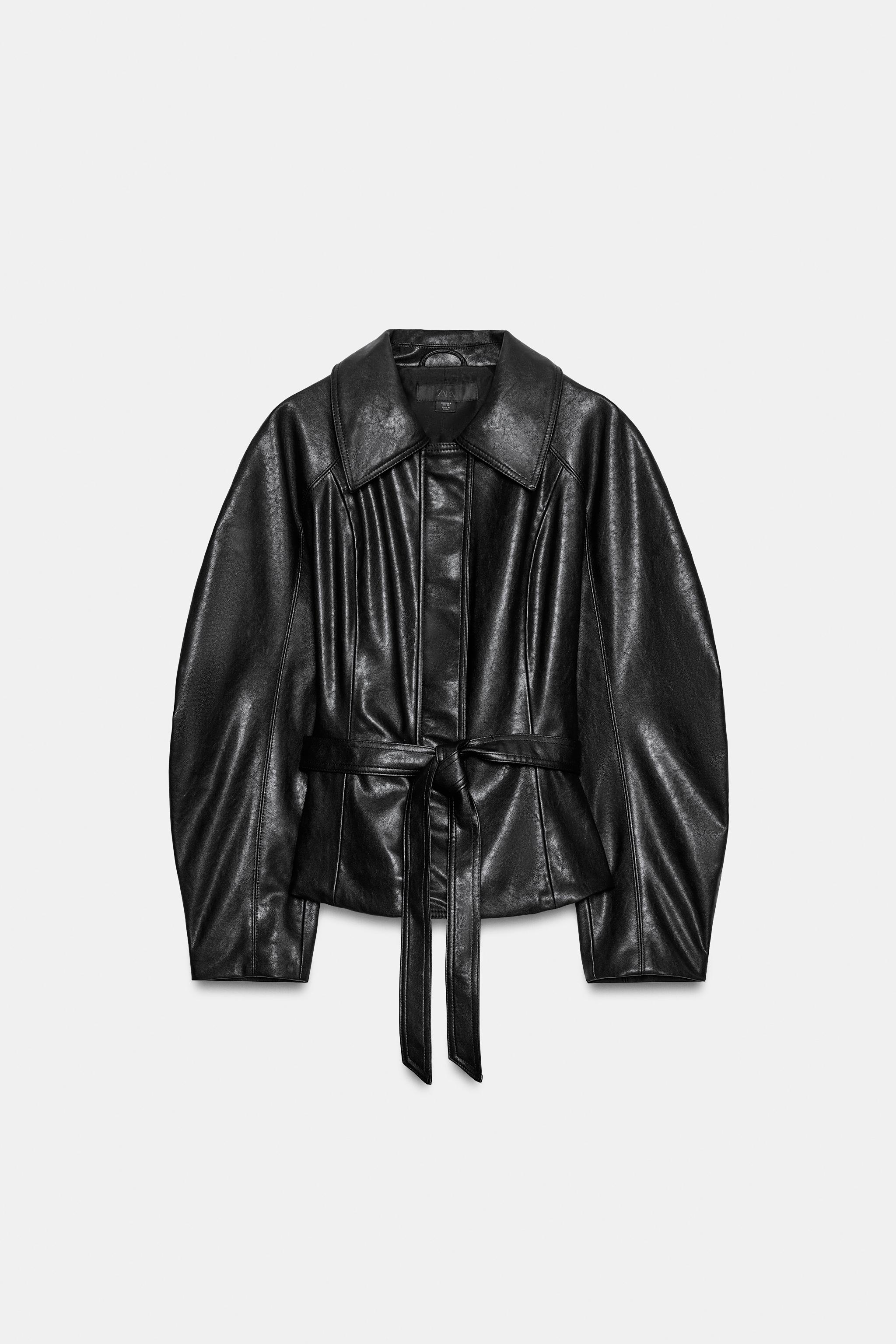 FAUX LEATHER BELTED JACKET